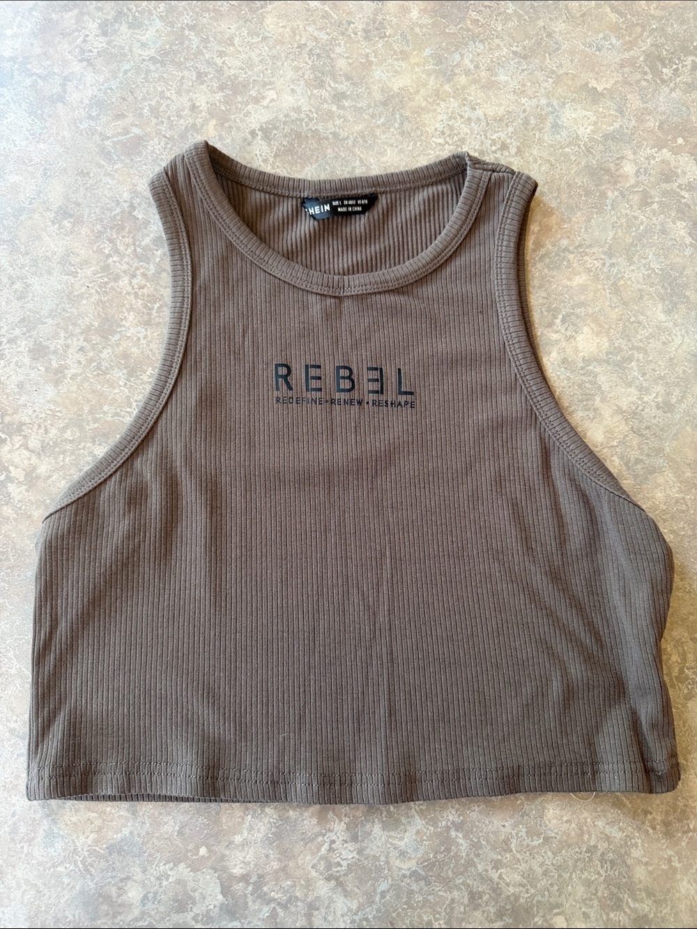 REB3L Brown Ribbed Logo Crop Tank - like new